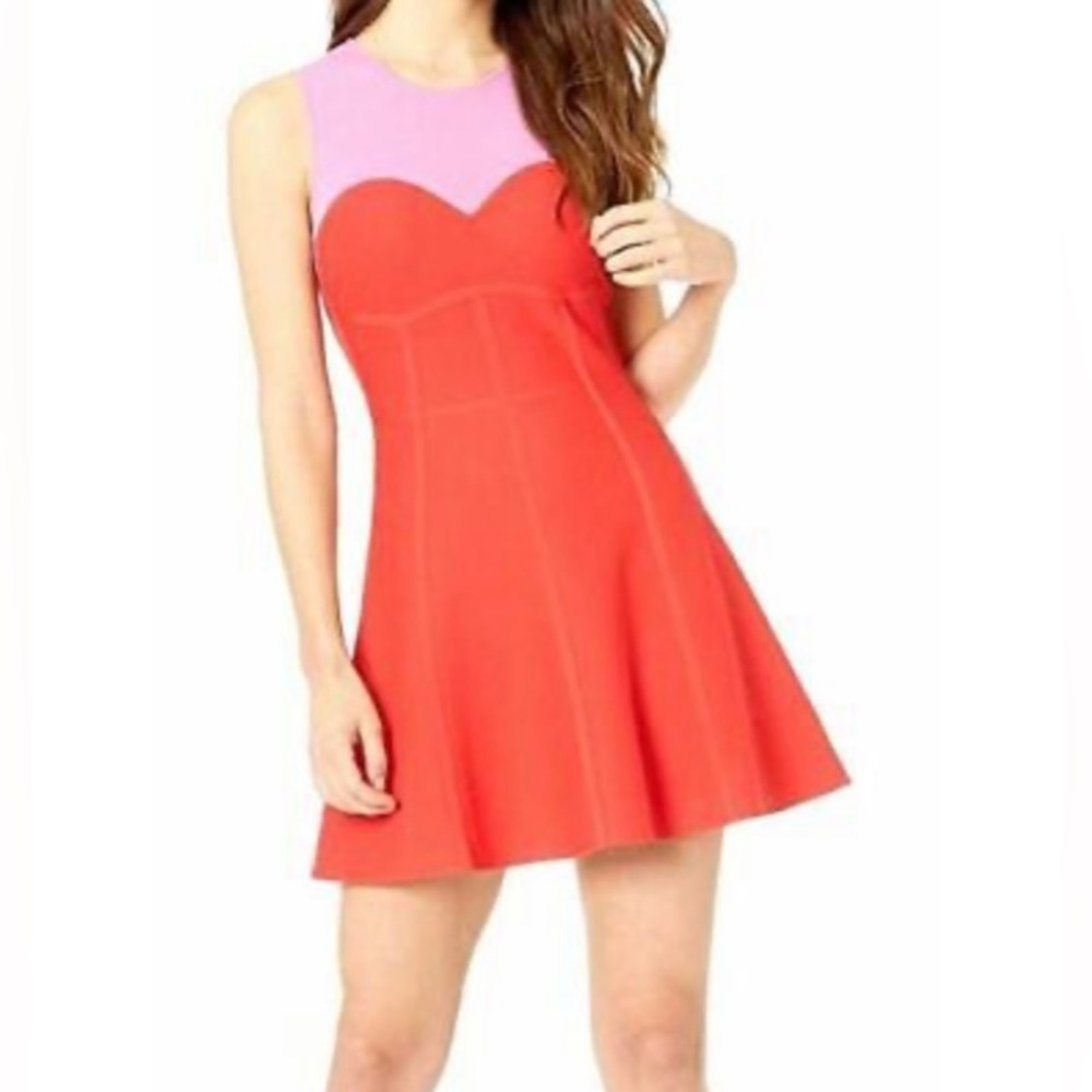 $850 Parker Womens Pink Red Sleeveless High Neck Sheri Knit A-Line Dress